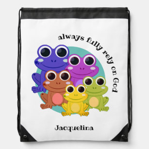 Personalized FULLY RELY ON GOD Christian Frog Drawstring Bag