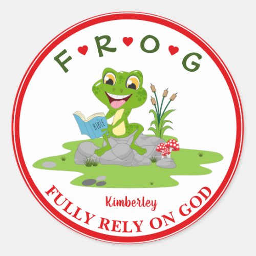 Personalized Fully Rely on God Frog Classic Round  Classic Round Sticker