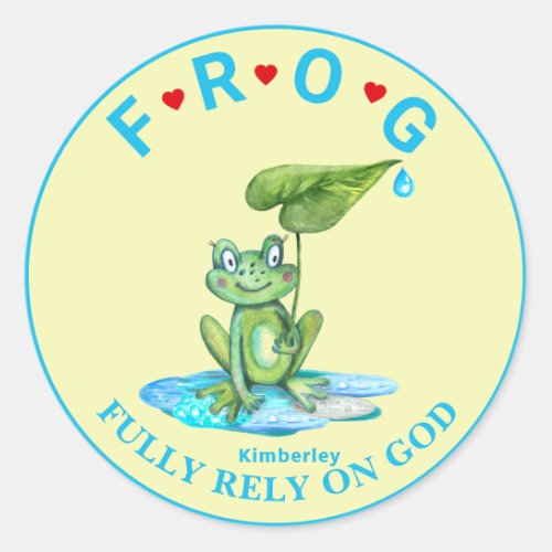 Personalized Fully Rely on God Frog Classic Round  Classic Round Sticker