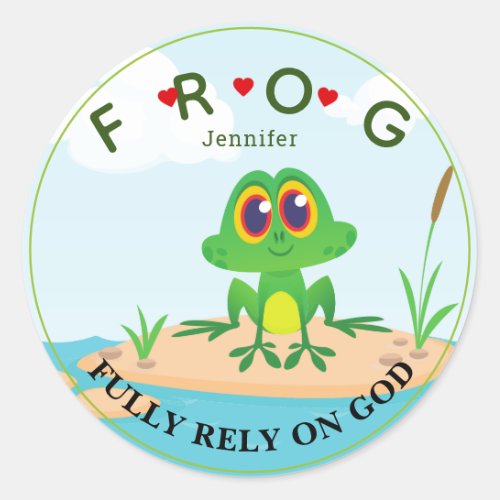 Personalized Fully Rely on God Frog Classic Round  Classic Round Sticker