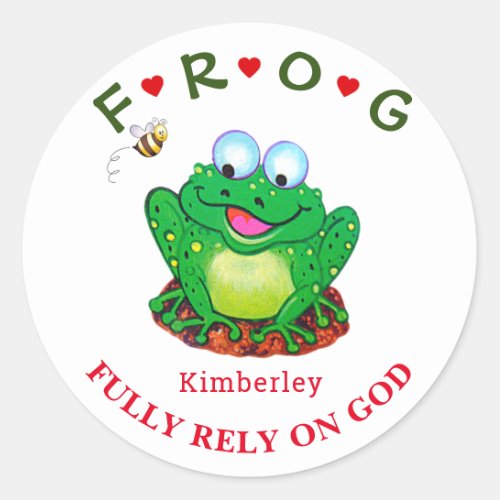 Personalized Fully Rely on God Frog Classic Round  Classic Round Sticker