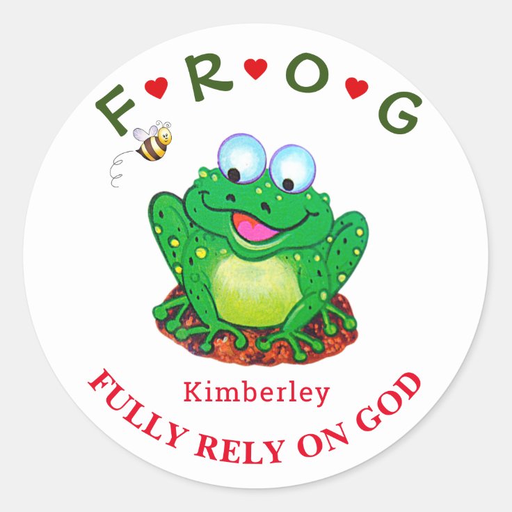 Personalized Fully Rely on God Frog Classic Round Classic Round Sticker ...