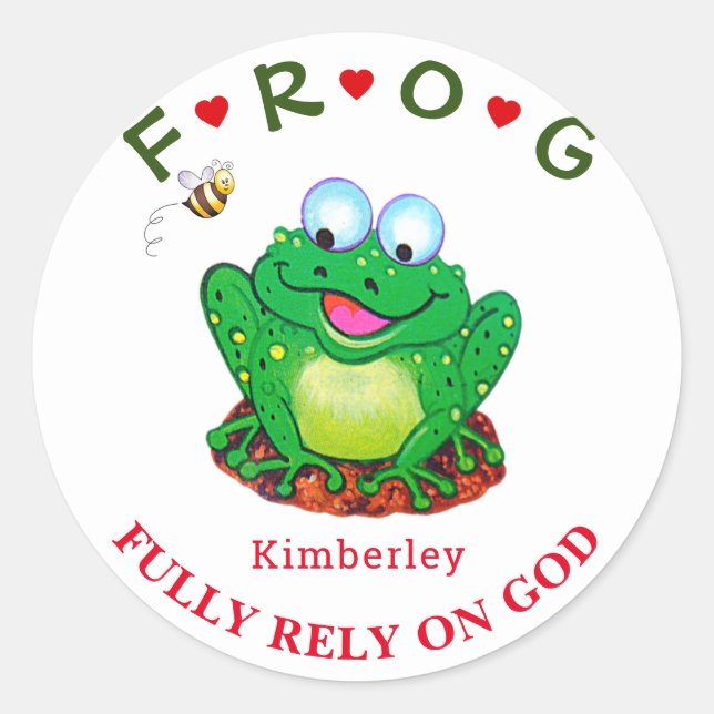 Personalized Fully Rely on God Frog Classic Round  Classic Round Sticker (Front)
