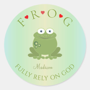 Personalized Fully Rely on God Frog Classic Round Sticker