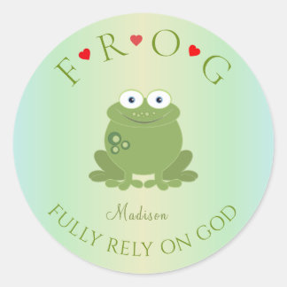Personalized Fully Rely on God Frog Classic Round Sticker