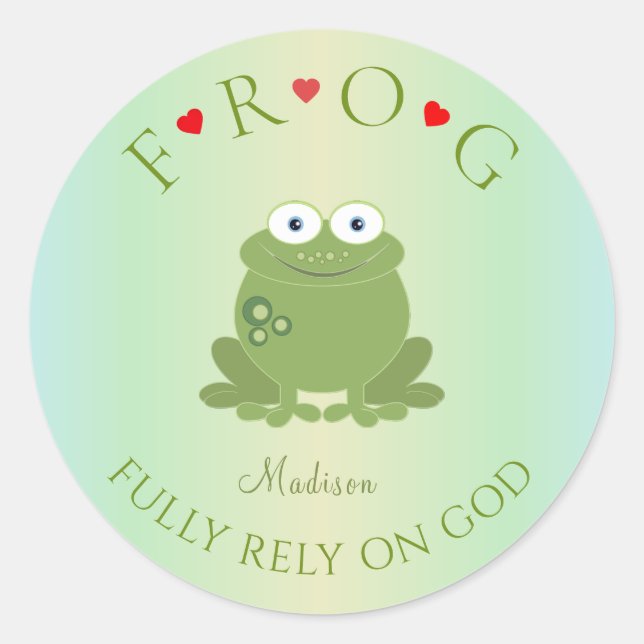Personalized Fully Rely on God Frog Classic Round  Sticker (Front)