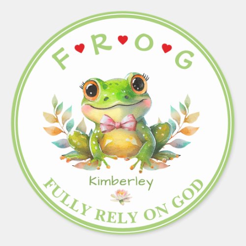 Personalized Fully Rely on God Frog Classic Round Sticker