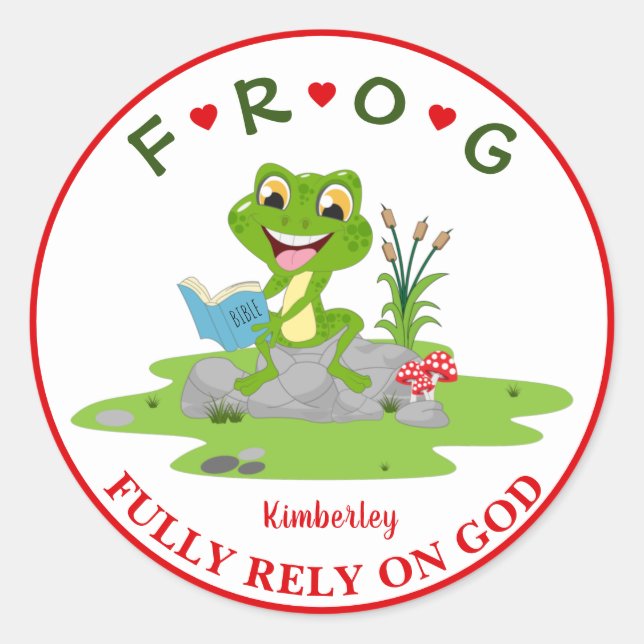 Personalized Fully Rely on God Frog Classic Round  Sticker (Front)