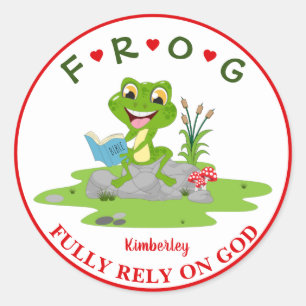 Personalized Fully Rely on God Frog Classic Round  Sticker