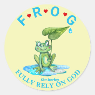 Personalized Fully Rely on God Frog Classic Round Sticker