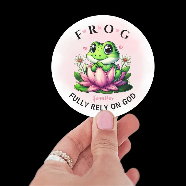 Personalized Fully Rely on God Frog Classic Round Sticker (Creator Uploaded)