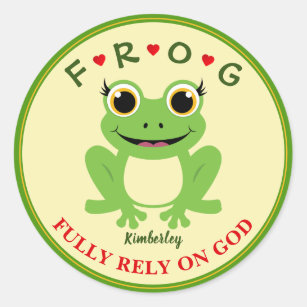 Personalized Fully Rely on God Girl Frog Classic Round Sticker