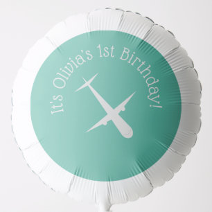 Personalized Fun Airplane Green Blue Mint Birthday Balloon