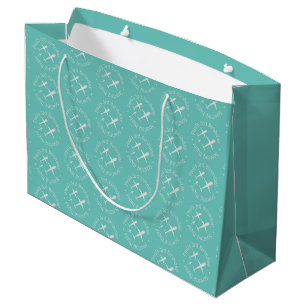 Personalized Fun Airplanes on Teal Kids Birthday Large Gift Bag