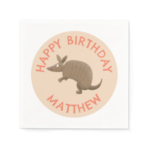 Personalized fun armadillo happy birthday cartoon napkins