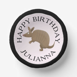 Personalized fun armadillo happy birthday cartoon paper bowls