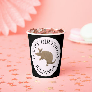 Personalized fun armadillo happy birthday cartoon paper cups