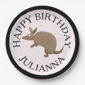 Personalized fun armadillo happy birthday cartoon paper plates