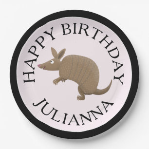 Personalized fun armadillo happy birthday cartoon paper plates
