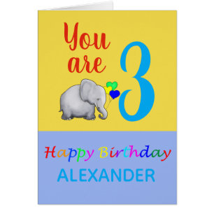 Personalized Fun Baby Elephant 3rd Birthday Poem Cards