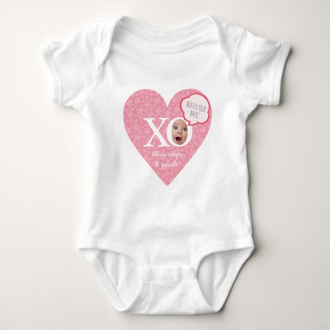 Personalized fun baby keepsakes pink heart baby bodysuit (Front)