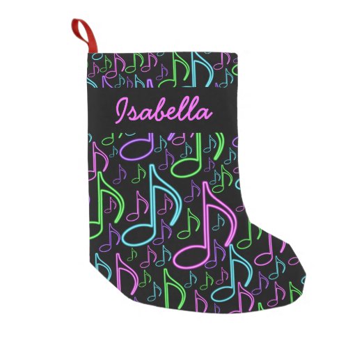 Personalized Fun Bright Neon Music Note Collage Small Christmas Stocking