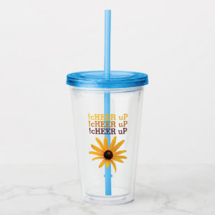 Personalized Fun "Cheer Up" Yellow Flower Acrylic Tumbler