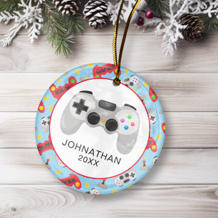 Personalized Fun Christmas Gamer Ceramic Ornament