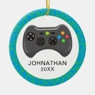 Personalized Fun Christmas Video Gamer Ceramic Ornament