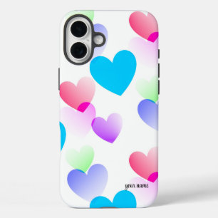 Personalized Fun, Colorful Gliding Hearts Pattern iPhone 16 Plus Case