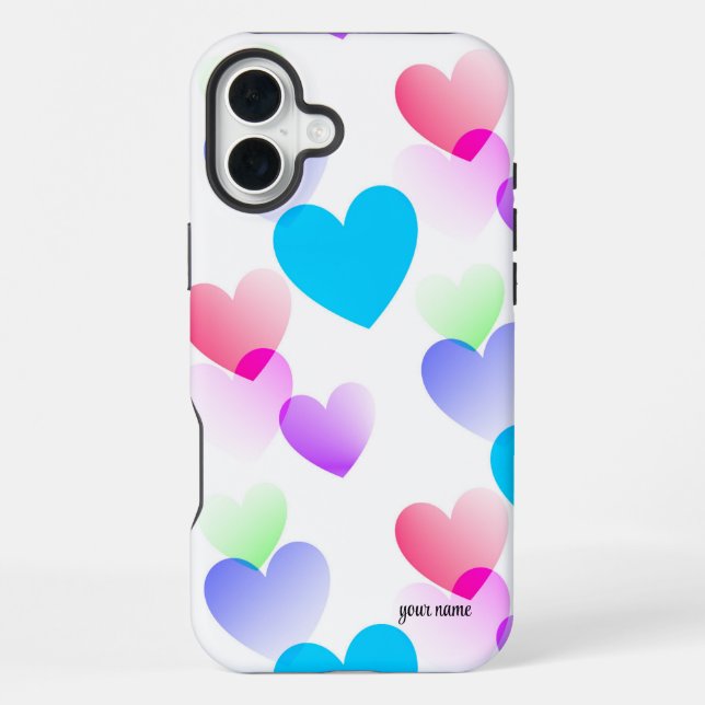 Personalized Fun, Colorful Gliding Hearts Pattern Iphone Case (Back)