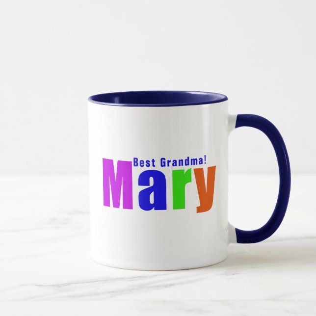 Personalized Fun Colorful "Mary" Name, Dark Blue Mug (Right)