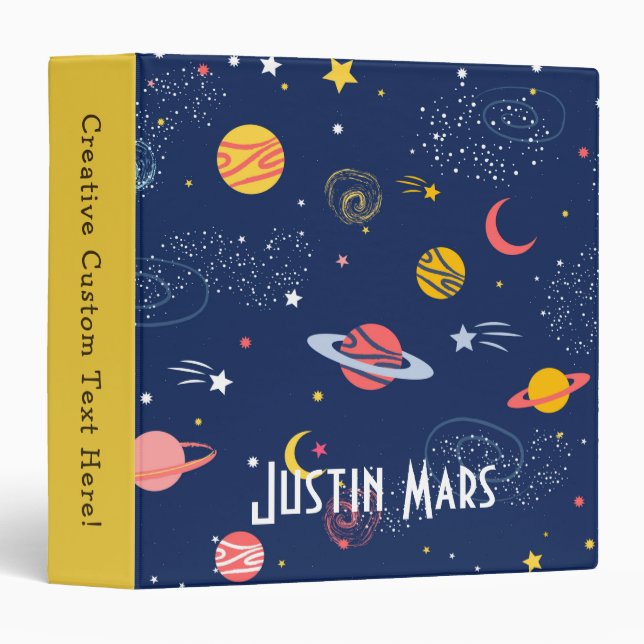 Personalized Fun & Colorful Outer Space Pattern 3 Ring Binder (Front/Spine)