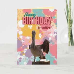 Personalized Fun, Colorful Pelican Birthday Card