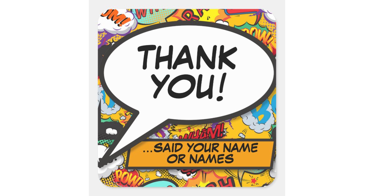Personalized Fun Colorful Thank You Speech Bubble Square Sticker | Zazzle