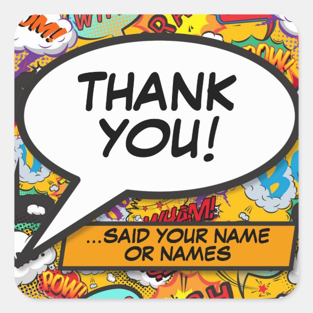 Personalized Fun Colorful Thank You Speech Bubble Square Sticker (Front)