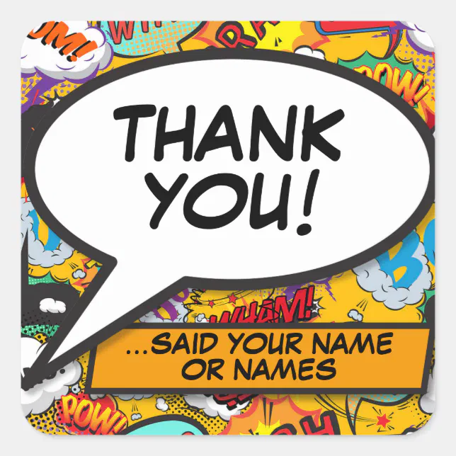 Personalized Fun Colorful Thank You Speech Bubble Square Sticker | Zazzle