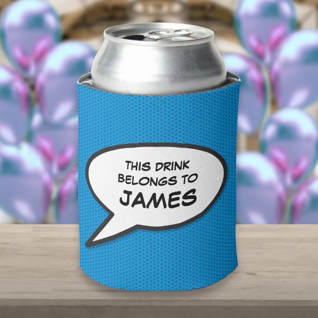 Personalized Fun Comic Book Speech Bubble Blue Can Cooler (Personalized Fun Comic Book Speech Bubble Blue Can Cooler)