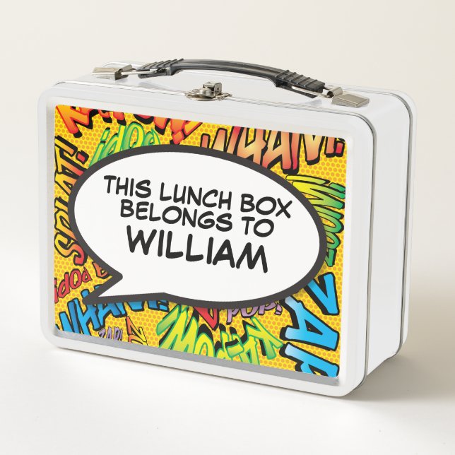 Personalized Fun Comic Book Speech Bubble Metal Lunch Box (Front)