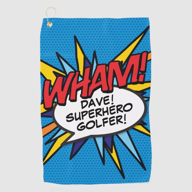 Personalized Fun Comic Book WHAM Golf Towel (Front)