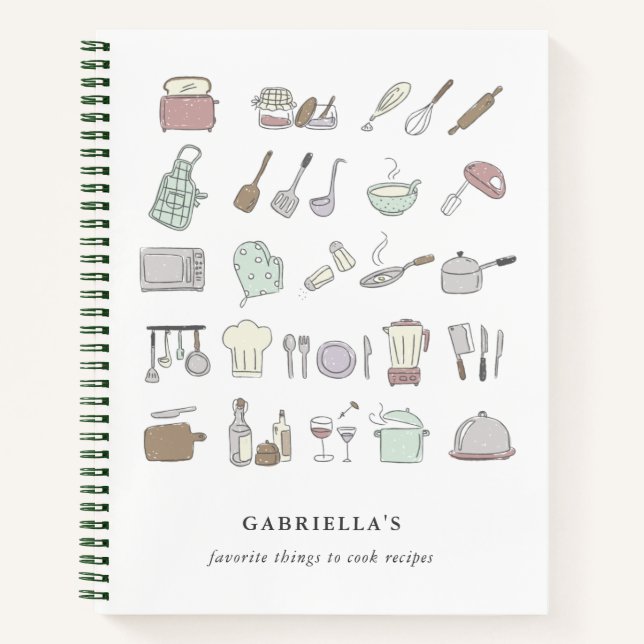 Personalized Fun Cooking Icons Recipe Notebook (Front)