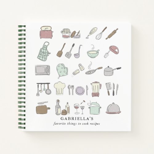 Personalized Fun Cooking Icons Recipe Notebook