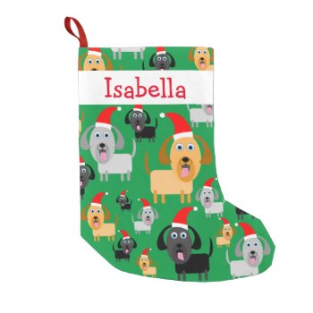 Personalized Fun Cute Dogs In Santa Hats Small Christmas Stocking by judgeart at Zazzle
