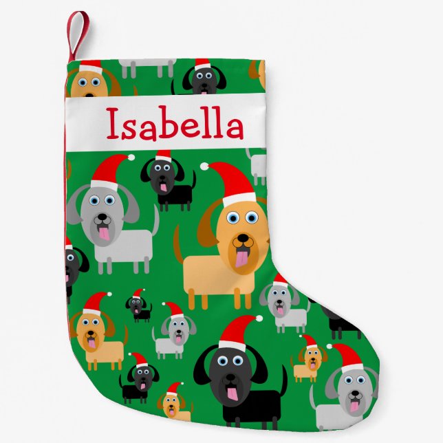 Personalized Fun Cute Dogs in Santa Hats Small Christmas Stocking (Front)