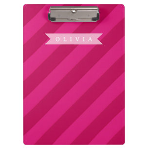 Personalized Fun Cute Modern Pink Stripe Clipboard