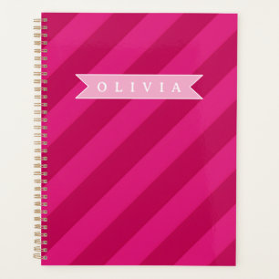 Personalized Fun Cute Modern Pink Stripe Planner