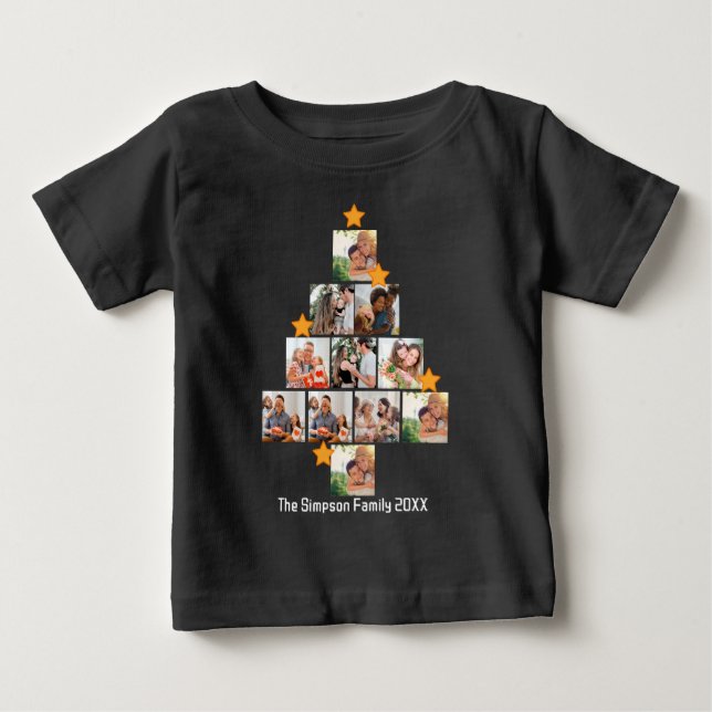 Personalized Fun Family Christmas 11 Photo Collage Baby T-Shirt (Front)