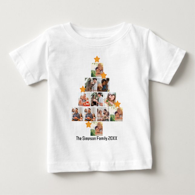 Personalized Fun Family Christmas 11 Photo Collage Baby T-Shirt (Front)