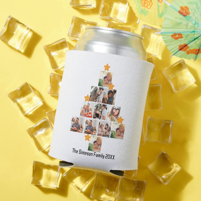 Personalized Fun Family Christmas 11 Photo Collage Can Cooler (In Situ Summer)