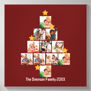Personalized Fun Family Christmas 11 Photo Collage Canvas Photo Tile